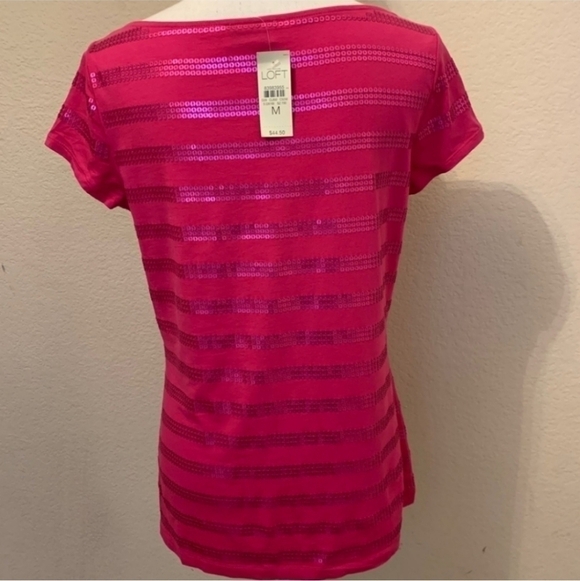 Taylor LOFT Fuchsia Pink Sequin Cap Sleeve Tee - Picture 4 of 4